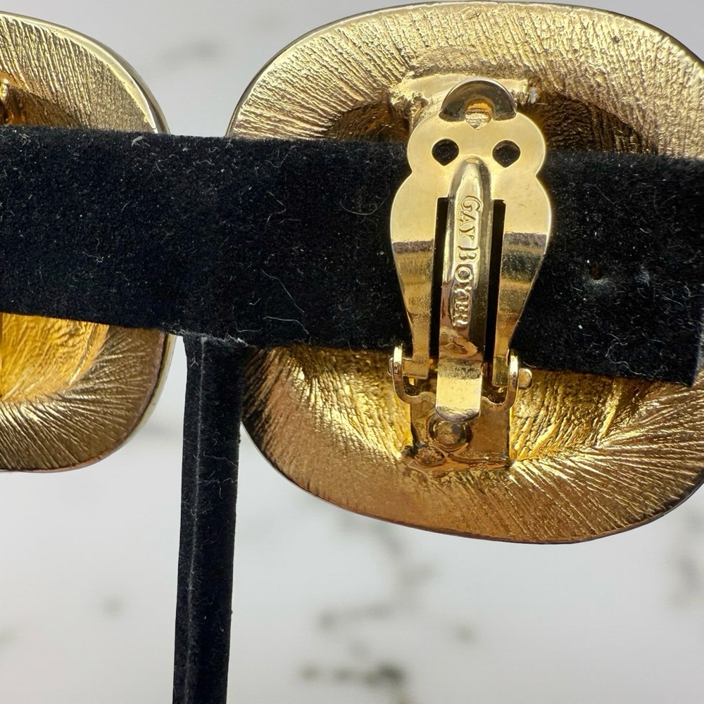 Vintage Gay Boyer Black Enamel Gold Tone Clip On Earrings 80s - Picture 5 of 10